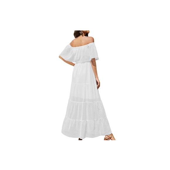 KIRUNDO  NWT Summer Off Shoulder Maxi Dresses Swiss Dot Short Sleeve medium - Picture 1 of 10